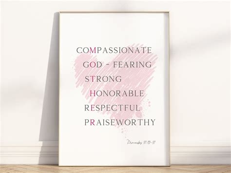 Mother Acronym Proverbs 31 Virtuous Woman Attributes Bible Verse Wall
