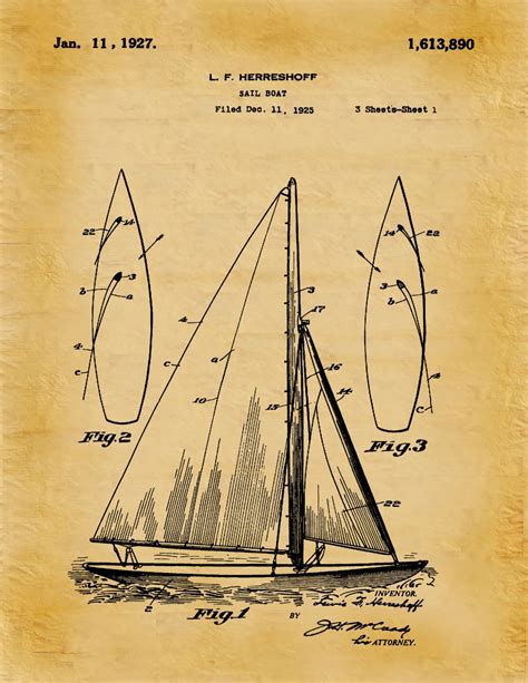 1927 Sailboat Patent Print Sailboat Poster Boat Print Etsy