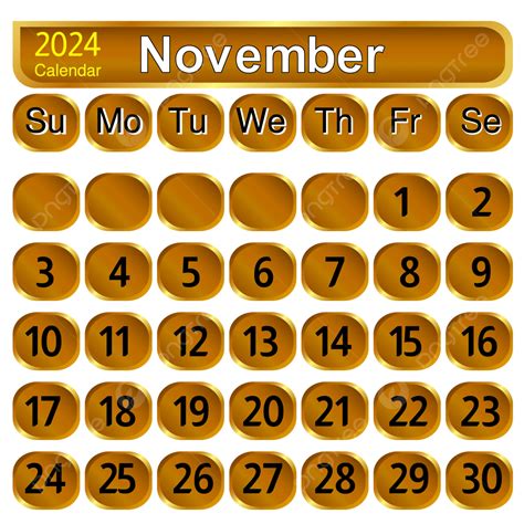 Mês De Novembro 2024 Calendário Vetor Png Novembro De 2024
