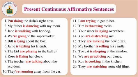60 Sentences Example In Present Continuous Tense Englishtivi