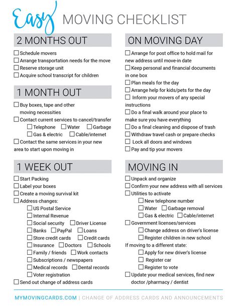 Spreadsheet Moving House Checklist Free Printable Download Throughout