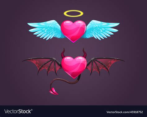 Angel And Devil Cartoon Hearts Love Concept Icons Vector Image