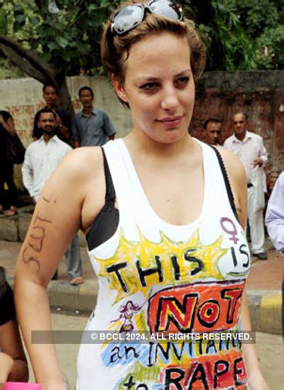 A Participant During Indias First Slut Walk At Jantar Mantar In New Delhi On Sunday Morning
