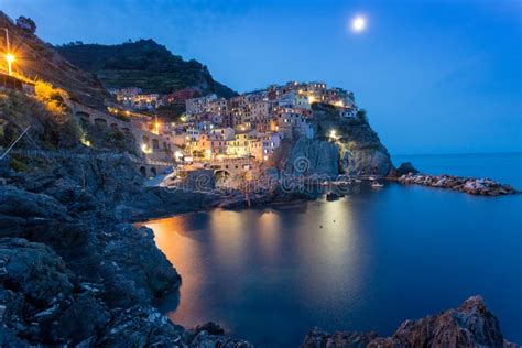 Romantic Night View Of Colorful Village Manarola In Cinque Terre