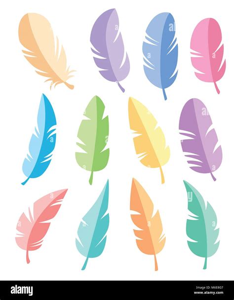 Feathers Of Different Shapes Vector Set Icons Feathers In A Flat Style