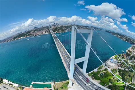 Istanbul Bosphorus Bridge And City Skyline In Background With Turkish