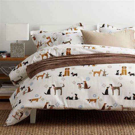 Dog Themed Flannel Sheets And Bedding Set With Playful Dogs Bundled Up