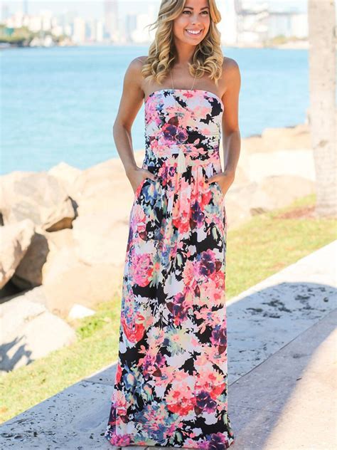 Buy Weania Sexy Strapless Floral Print Maxi Dress 2018