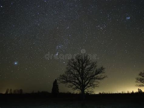 Night Sky Stars Orion Constellation And Clouds Nightscape Stock Photo