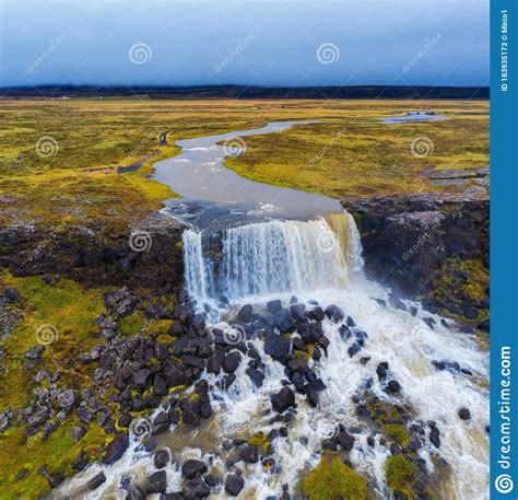 Aerial View Of The Oxarafoss Waterfalls In Iceland Stock Image Image