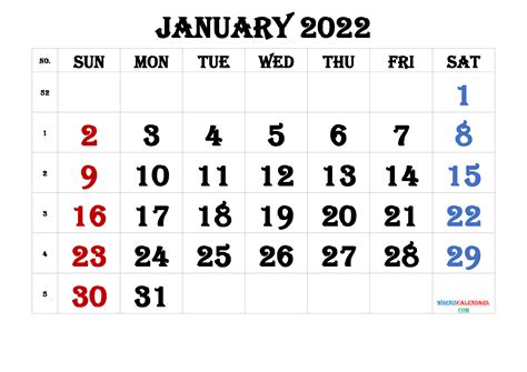 Free January 2022 Calendar Printable Pdf And Image