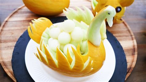 Fruit Carving Honeydew Swan Fruits Plate Decoration Youtube