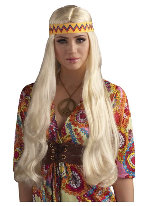 Women S Blonde Hippie Chick Wig W Headband