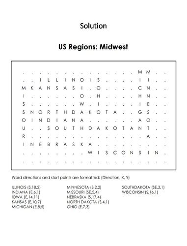 Us Regions Midwest Word Search Teaching Resources