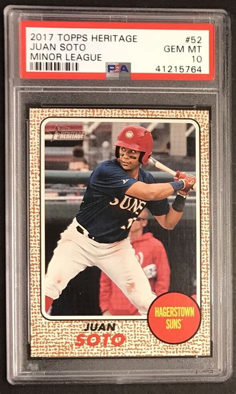 Buy from many sellers and get your cards all in one shipment! 2017 Topps Heritage Minors Juan Soto Rookie Card PSA 10 #PSA10 | Cards, Sports cards, Soto