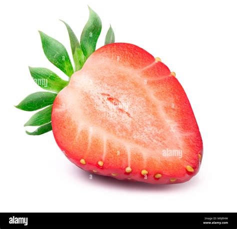 Sliced Strawberry With Leaves Isolated Stock Photo Alamy