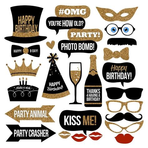 Birthday Photo Booth Props Collection Printable Instant Etsy Photo