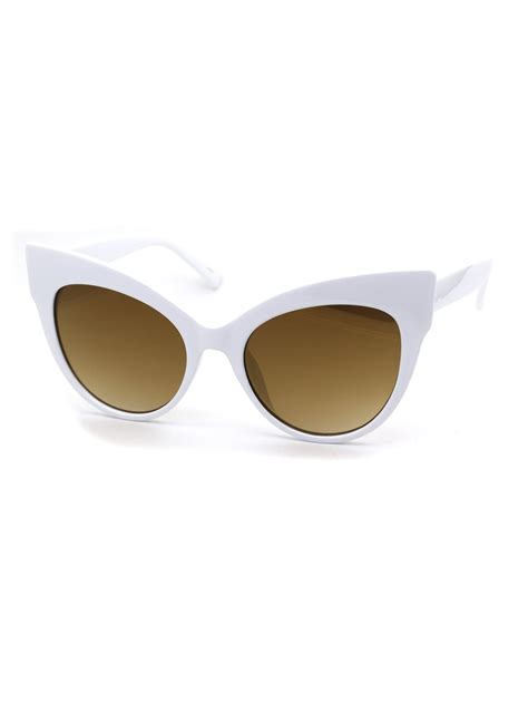 Sa106 Womens Oversize Thick Eyebrow Cat Eye Horn Rim Sunglasses White Gold Mirror Walmart