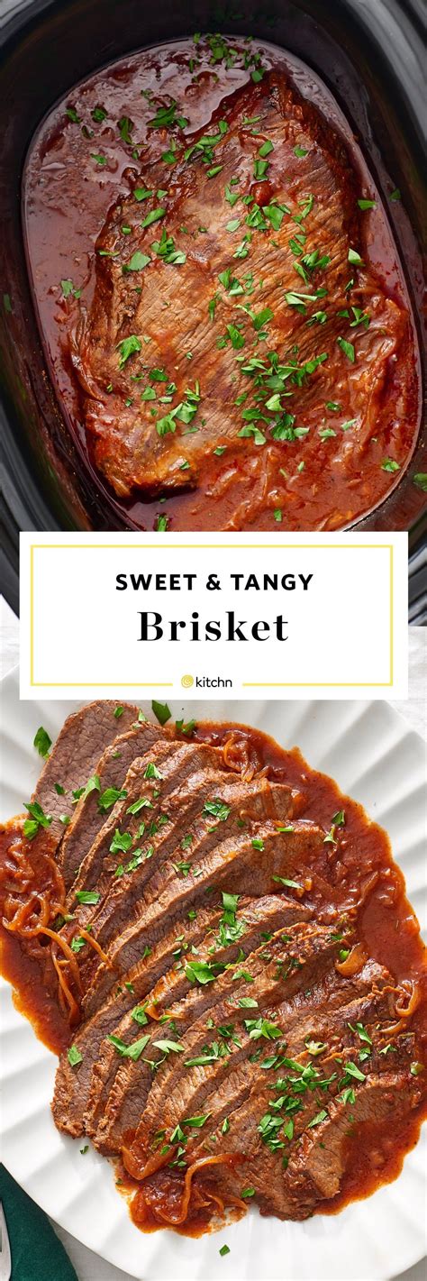 This easy slow cooker beef brisket is ultra tender and bursting with flavor! Sweet & Tangy Slow Cooker Brisket | Recipe | Slow cooker brisket, Food recipes, Slow cooked meals