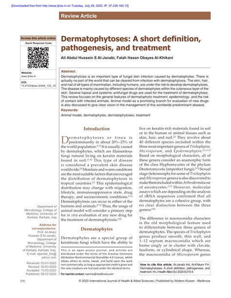Pdf Dermatophytoses A Short Definition Pathogenesis And Treatment