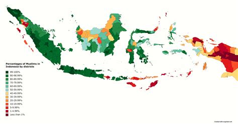 percentages of muslims in indonesia by districts map created by me r indonesia