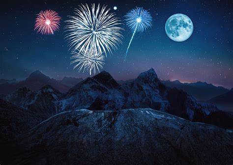 Fireworks Night Night Sky Moon Backdrop Fireworks Night Sky