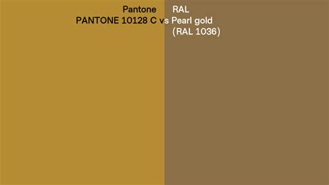 Pantone 10128 C Vs Ral Pearl Gold Ral 1036 Side By Side Comparison