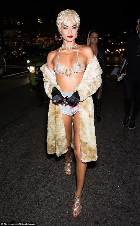 Shanina Shaik Dons Bejeweled Bra For Rihanna Costume At Halloween