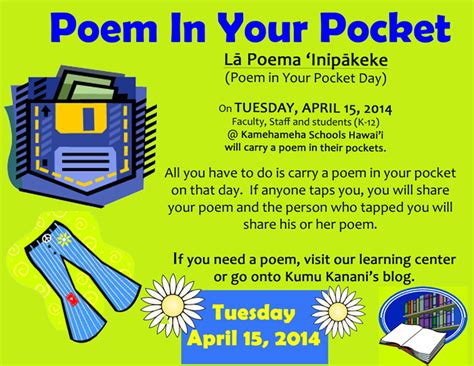 Poem In Your Pocket Day Charles Reed Bishop Learning Center
