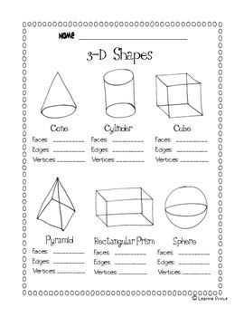 The first worksheet asks kids to count faces, edges, and vertices on each shape. 3-D Shapes facts worksheet by Leanne Prince | Teachers Pay ...