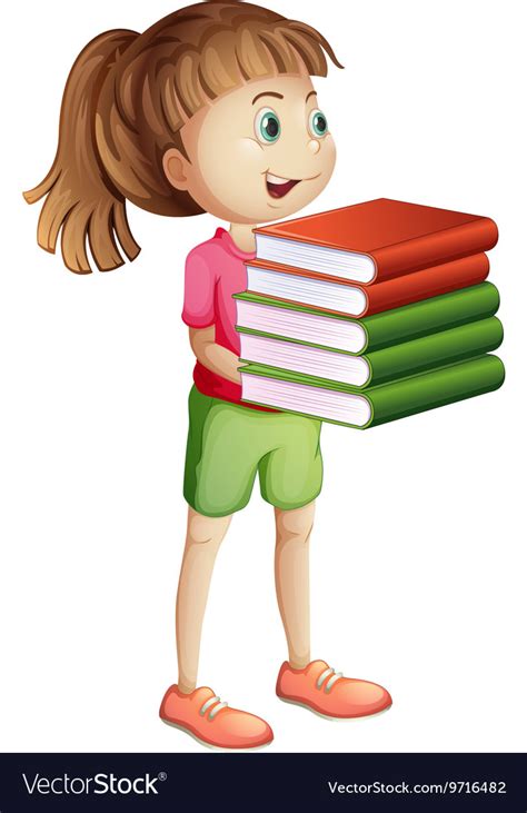 Girl Carrying Many Books Royalty Free Vector Image