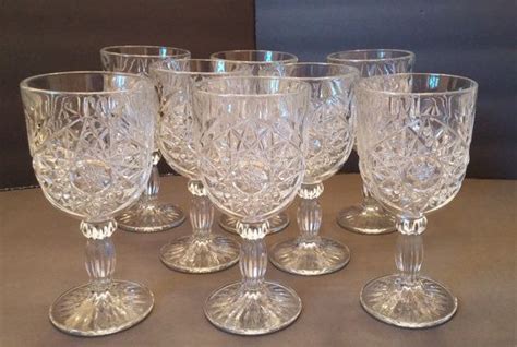 Libbey Rock Sharpe Hobstar Wine Water Glass Set Set Of 8 Etsy Glass Set Water Glass Glass