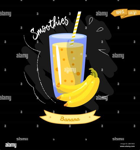 Glass Of Smoothies On Black Background Banana Summer Design Good