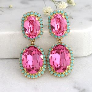 Pink Chandeliers Pink Turquoise Earrings Pink Drop Earrings Etsy