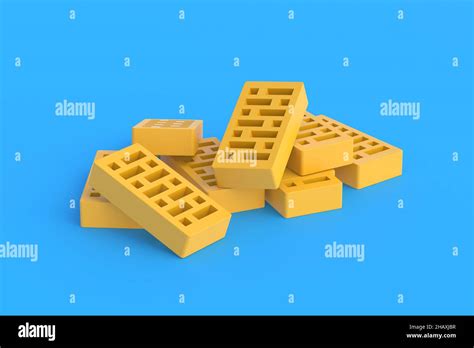 Stack Of Perforated Clay Bricks On Blue Background Home Construction