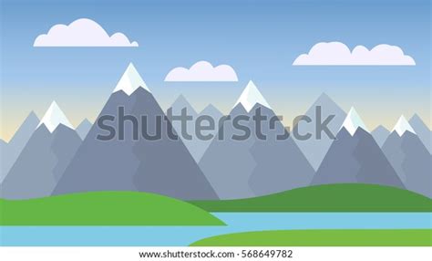 Mountain Cartoon Landscape Green Hills Blue Stock Vector Royalty Free