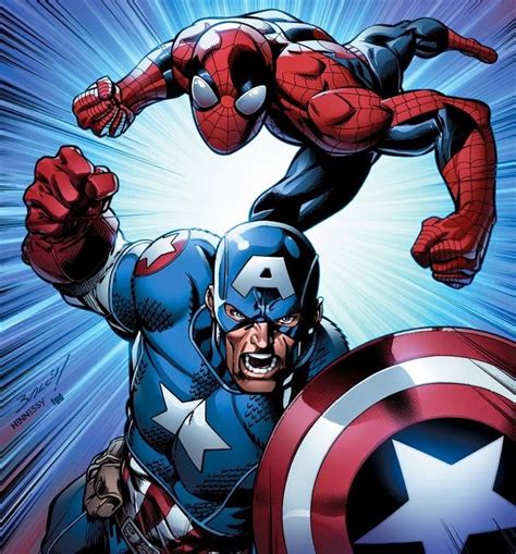 Spider Man And Captain America Marvel Comic Books Comic Book Artwork