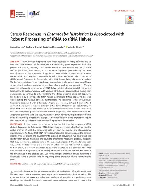 Stress Response In Entamoeba Histolytica Is Associated With Robust