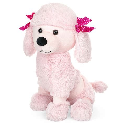 Table World Plush Poodle Dog With Pink Ribbons Stuffed Animal Toy 14