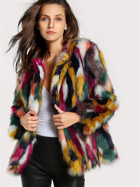 Colorful Faux Fur Coat Shein Sheinside