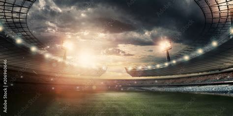 Stadium In The Lights And Flashes Football Field Concept Sports