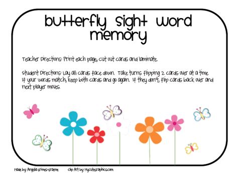 Extra Special Teaching Butterfly Sight Word Memory Game
