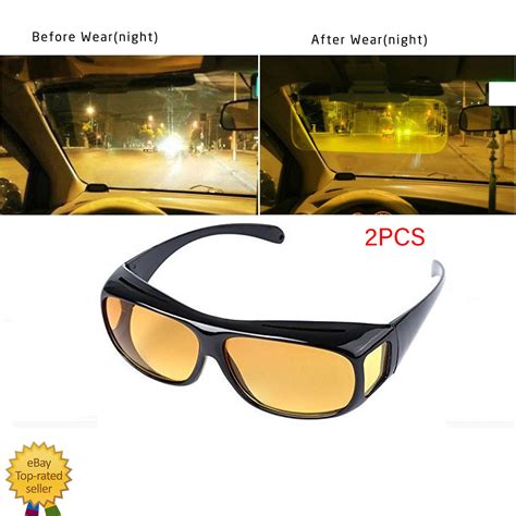 2 pair set hd night vision wraparound sunglasses as seen on tv fits over glasses ebay