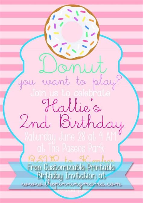 Free Customizable Donut Birthday Party Invitation • The Pinning Mama