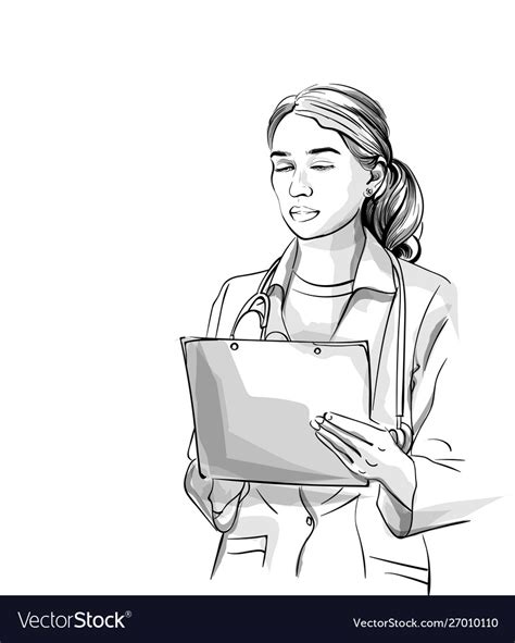 Woman Doctor Sketch Storyboard Detailed Character Vector Image