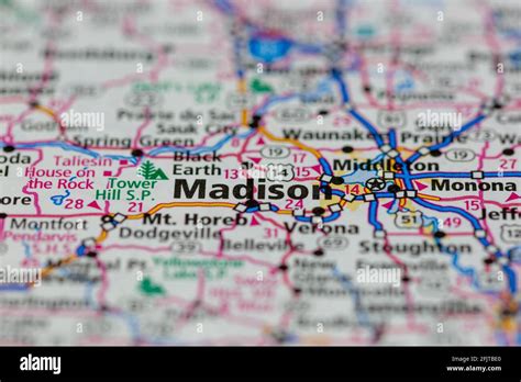 Madison Wisconsin Usa And Surrounding Areas Shown On A Road Map Or