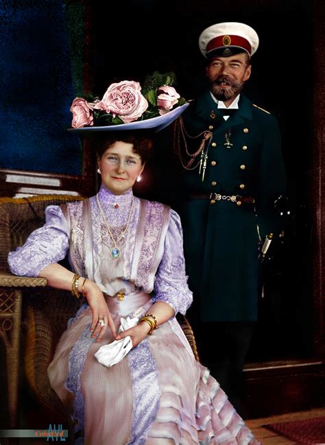 Czar Nicholas Ii And Czarina Alexandra In A Cruise Ship Colorized From A 1908 Photo R