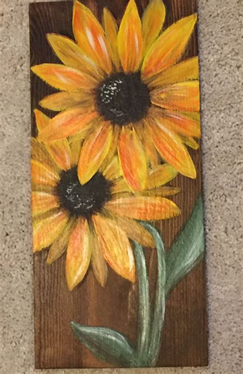 Sunflower Painted On Wood Plank Sunflower Painting Sunflower Art