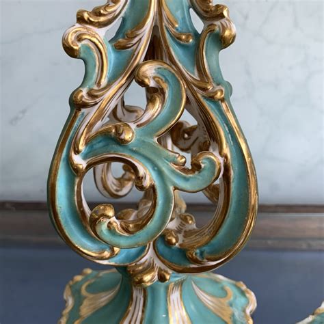 Pair Of Elaborate Rococo Candlesticks Turquoise And Gold Attr Minton C