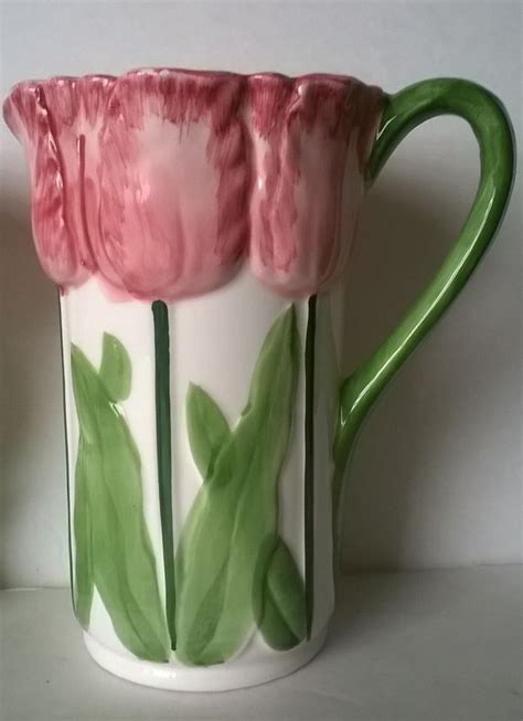 Tulip Pitcher Hand Painted 40 Ounce Ceramic EUC Hand Painted Vintage